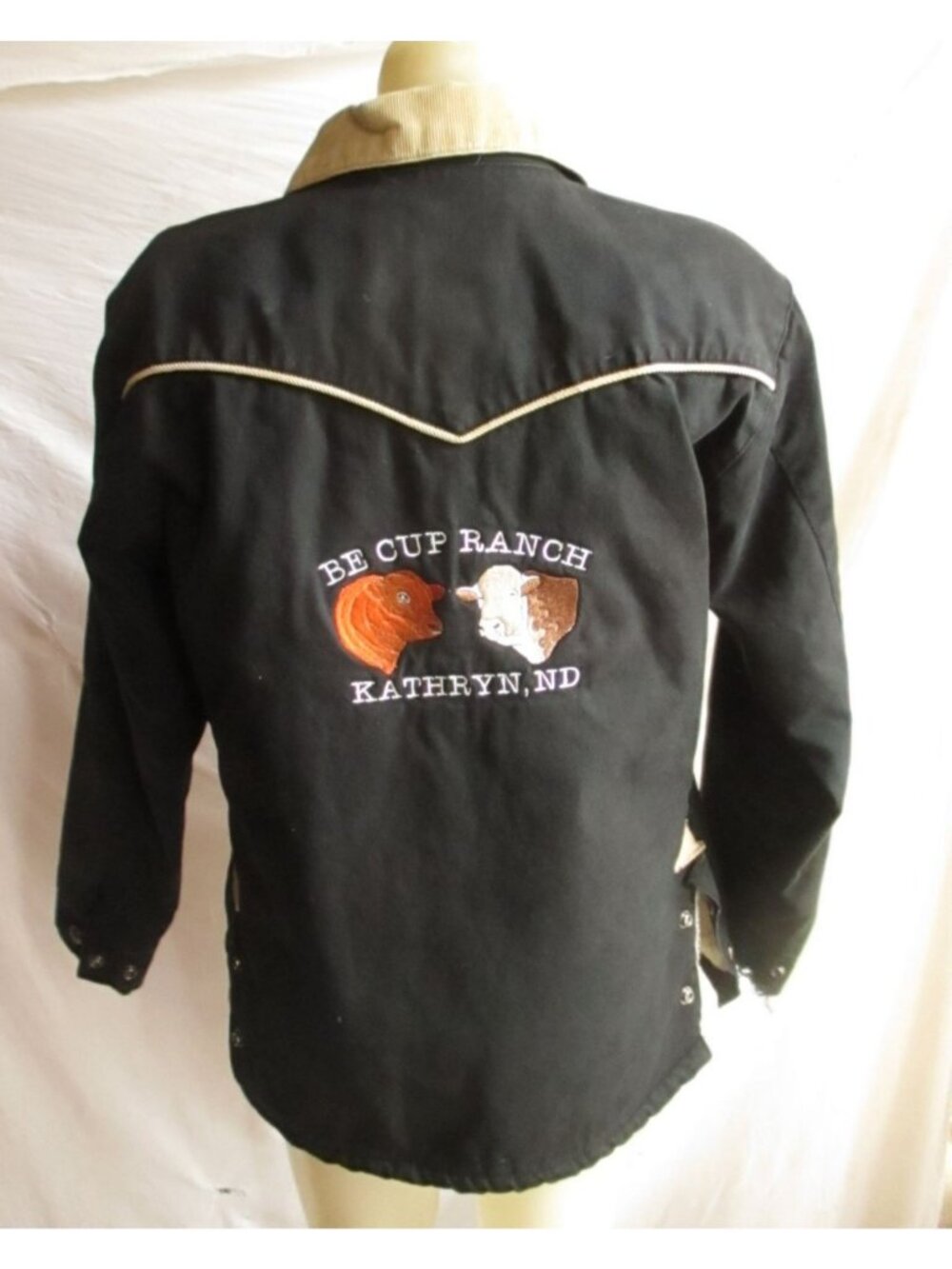 Rancher Jacket Vintage Womens Powder River Outfitters Black Canvas Embroidered